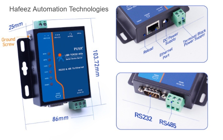 USR-TCP232-410S — Modbus Serial to Ethernet Converter - Image 2